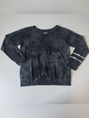 Blue Life Gray Tie Dye Sweatshirt Striped Sleeve Pullover Boho Cozy Small Beach